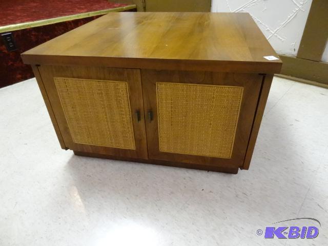 Lane Walnut side or coffee table with woven d...