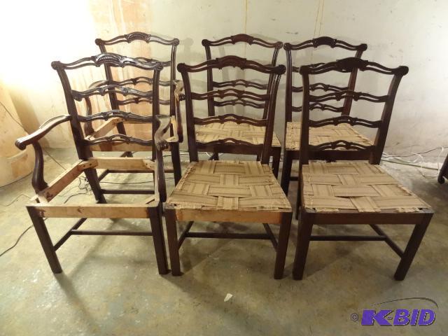 1930s chippendale ribbon back chairs. 6 tota...