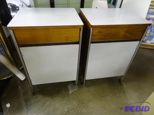 Pair of industrial medical cabinets on wheels...