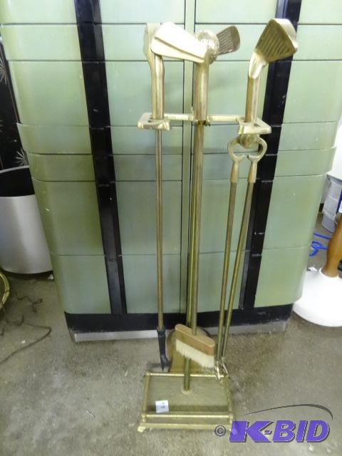 Brass fireplace golf tool set. 4 pieces and h...