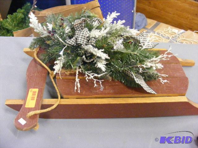 Wooden Decorative Sled with greener. 26 lon...