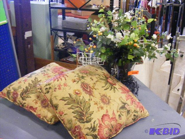 two pillows, 17 Vase with artificial flower...