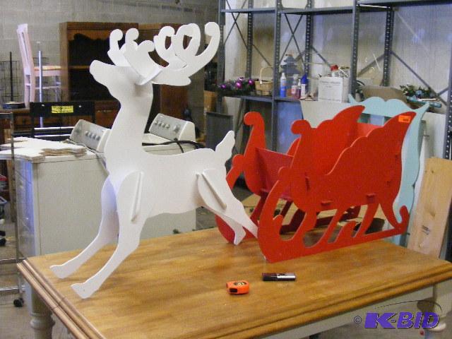 Reindeer and Sleigh, approx 5 long, 12 wid...
