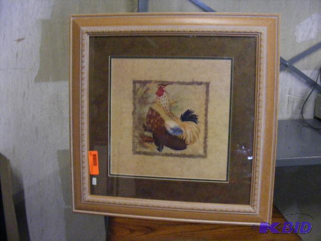 Rooster picture, matted and framed....