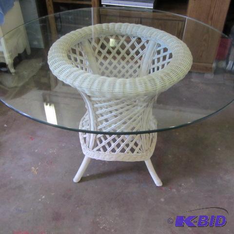 Glass Top Wicker Table