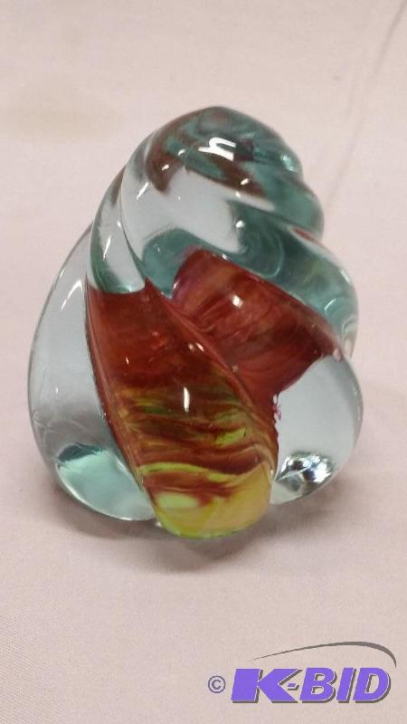 Blown glass paper weight in great shape signe...