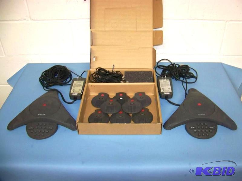lot 65 image: (2) Polycom, Soundstation EX Conference Phones with Wall Power Modules and (8) External Microphones