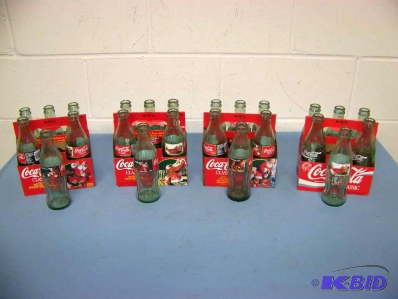 lot 4 image: (4) Collectible, Coca-Cola, Christmas, 6 Packs of Bottles and Holders