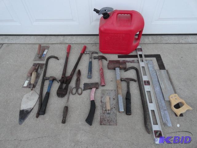 lot 50 image: Assortment of tools including hammers, square...