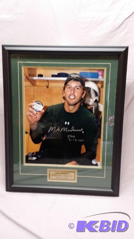 Signed and framed color print of Mike Modano...