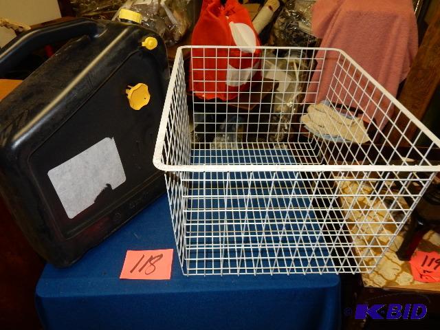 Oil Can and metal basket