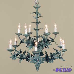 lot 26 image: Green Metal Leaf Chandelier