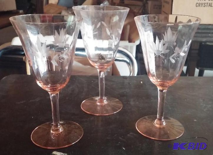 Set of 3 Pink Depression Glass Goblets...