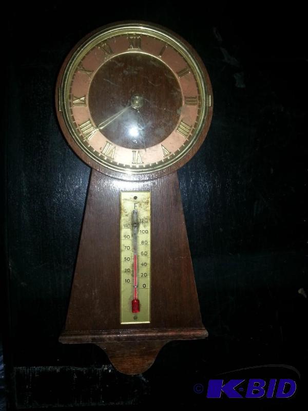 Vintage Wooden Clock with Thermometer...