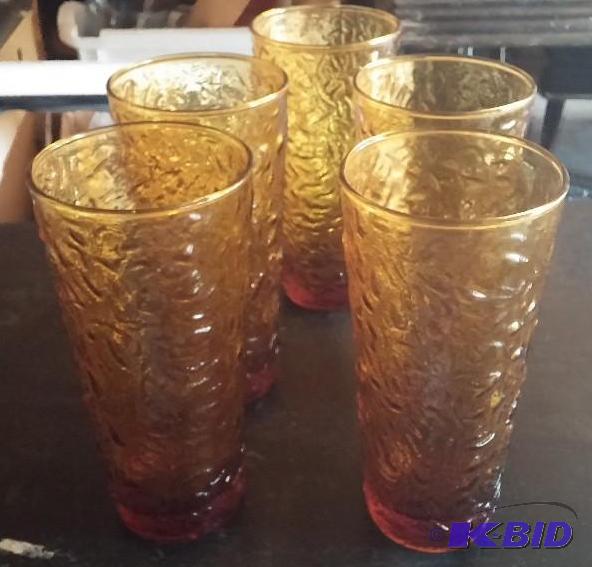 Set of vintage amber glass drinking glasses...