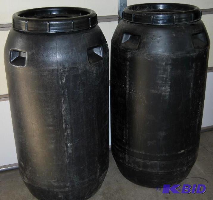 lot 17 image: Pair of 70 Gallon Heavy Duty Plastic Barrels ...