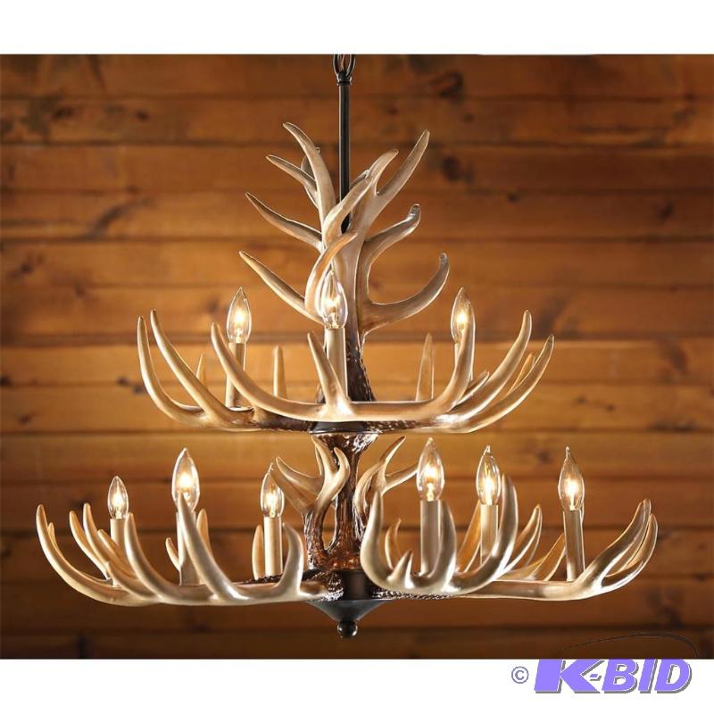 lot 27 image: 9 Light Whitetail Deer Antler Chandelier, cra...
