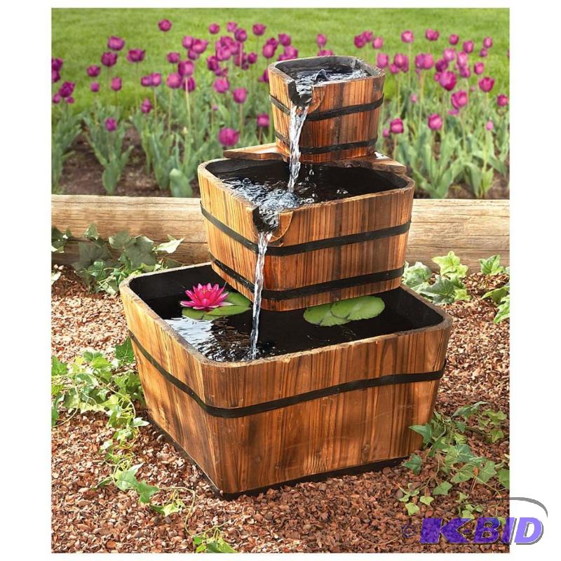 lot 59 image: Triple Barrel Fountain, natural fir wood with...