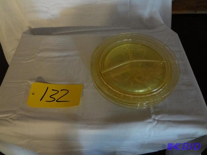 Yellow Depression Glass Divided Plates