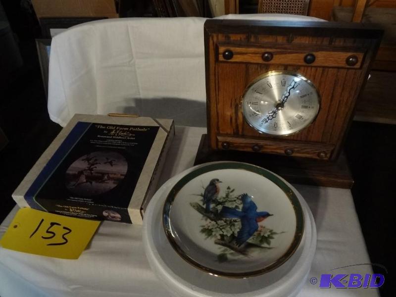 Kouba Plate, Bluebird Plate, Oak Clock