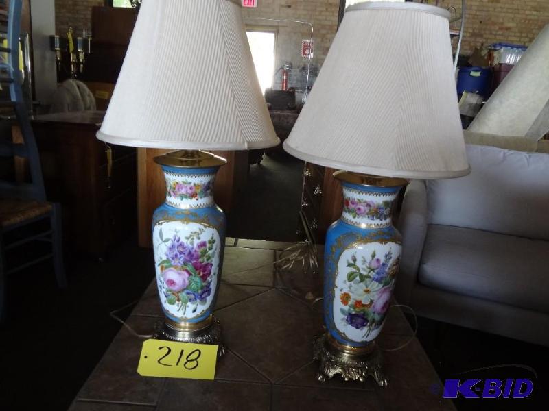 Pair of Blue Porcelain Lamps, Very Pretty