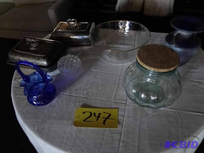 Glass Bowl, Very Nice, Other Glass, Two Silverplate Heavy Copper Servers