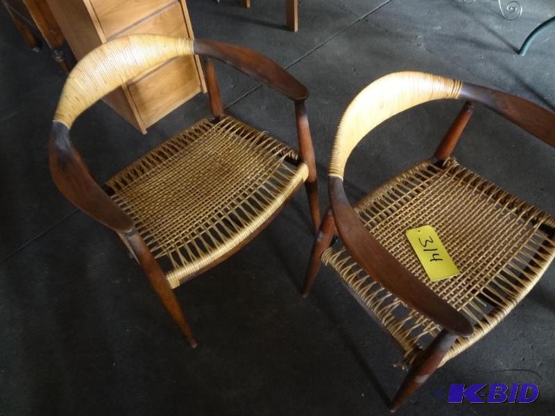 Pair Danish Modern Cane Chairs