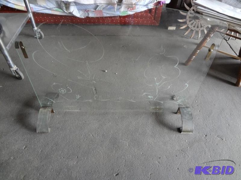 Glass Fire Screen, Brass Footed