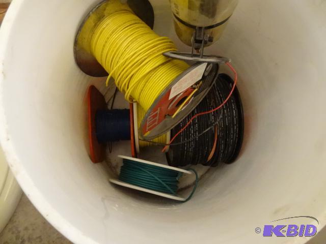 lot 150 image: Pail of Misc. Electrical Wire. 6-12 VDC Emerg...