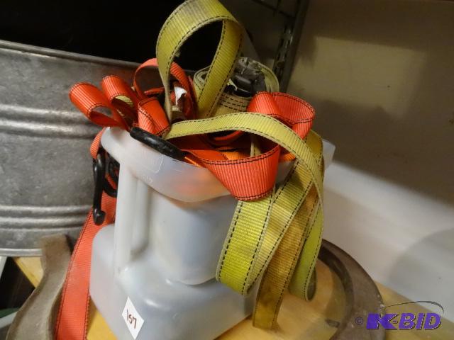 lot 157 image: Tub of Misc. Ratchet Straps...