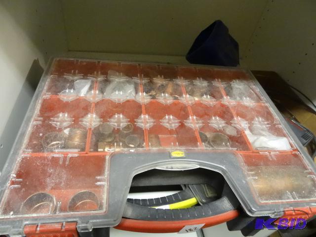 lot 182 image: Workforce Hardware Bin with Misc. Copper Fitt...