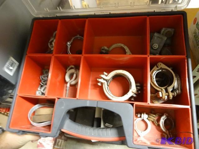 lot 185 image: Workforce Hardware Bin with Pipe Hangers...