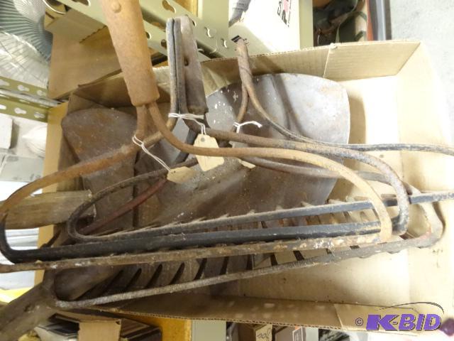 lot 244 image: 4 Garden Rake Heads, Shovel Head and Axe Head...