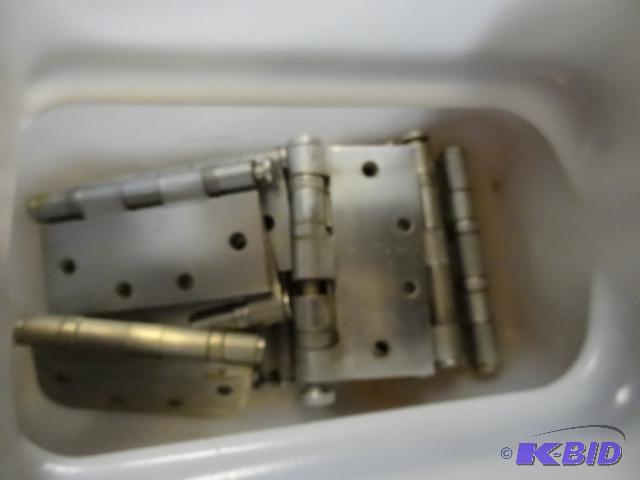 lot 322 image: 2 Bins of Hinges and 1 Bin of Metal Brackets...