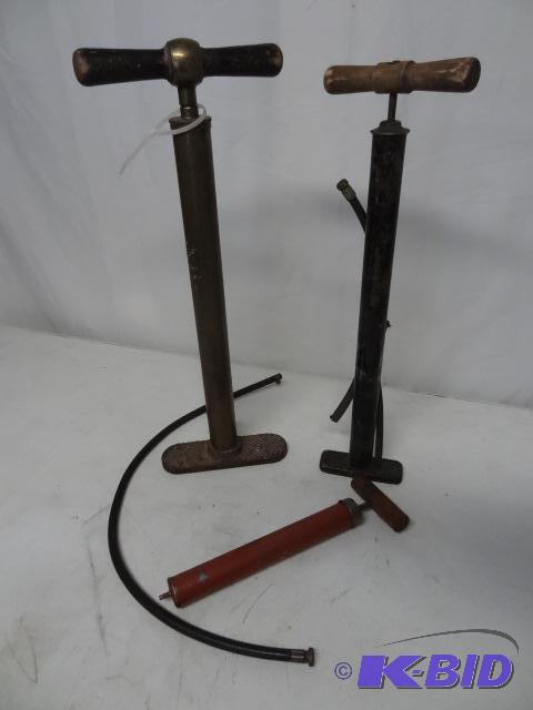lot 108 image: 3 tire pumps. 1 brass...