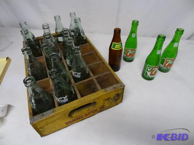 lot 116 image: Coke case. 15 various Coke bottles. 3 Vintage...