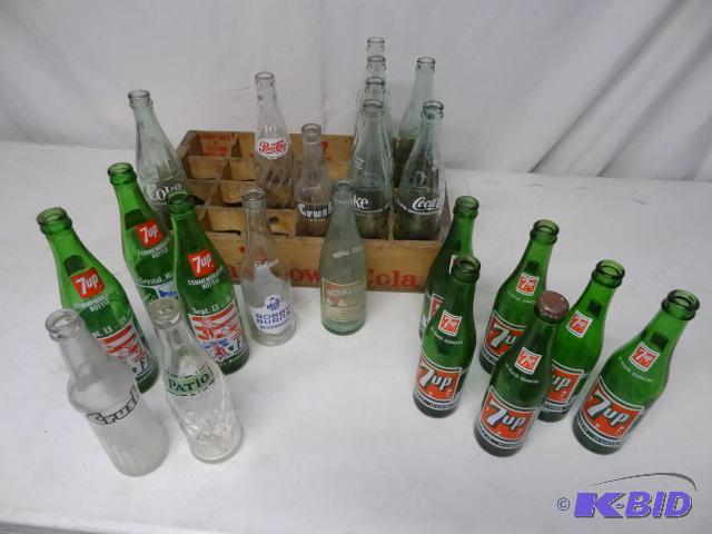 lot 118 image: RC Cola wood case. 22 various bottles...