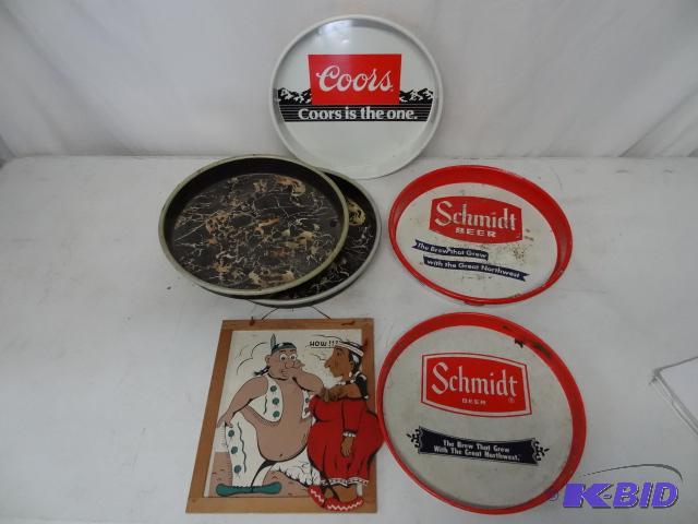 lot 232 image: 2 Schmidt. 1 Coors. 1 Indian. 2 marbled trays...
