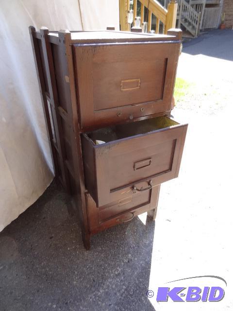 lot 236 image: 3 drawer wooden file cabinet...