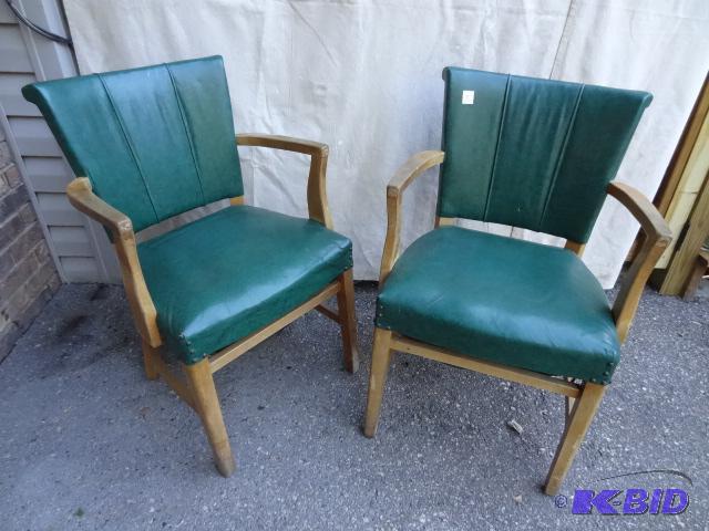 lot 5 image: 2 green wood chairs...
