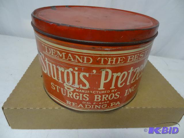 lot 61 image: Sturgis pretzel tin...