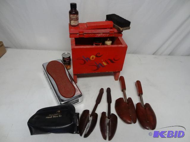 lot 71 image: Shoe shine kit. Shoe trees and misc...