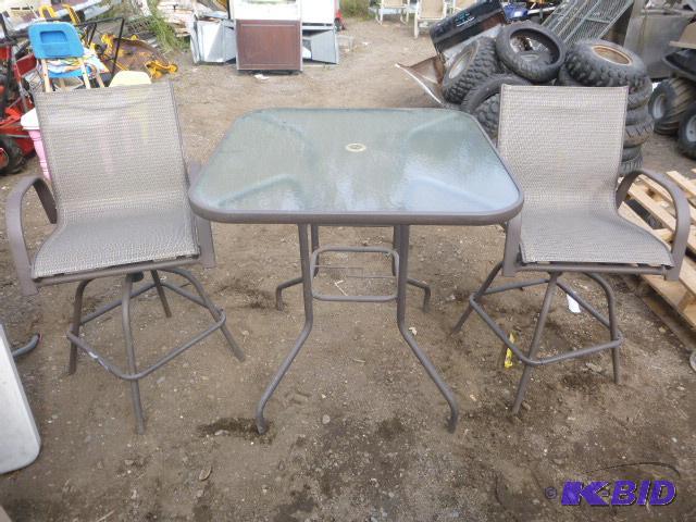 lot 3 image: Glass Top Patio Table and 2 Chairs Table 36&q...