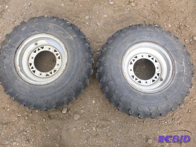 lot 7 image: 2 ATV Tires with Rims Goodyear Wrangler Sport...