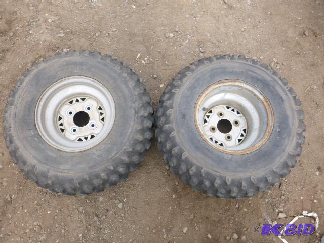 lot 8 image: 2 ATV Tires with Rims Goodyear Wrangler Sport...