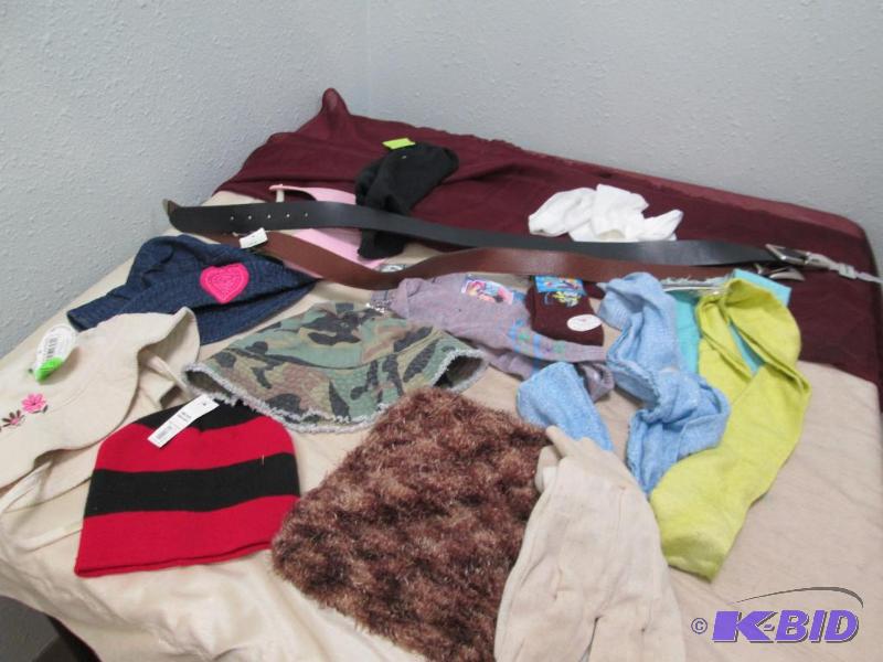 Qty 16 different kind of hats, belts and sock...
