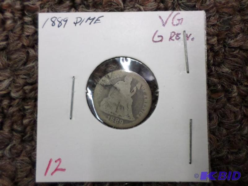 1889 Seated Liberty Dime VG G revrse...