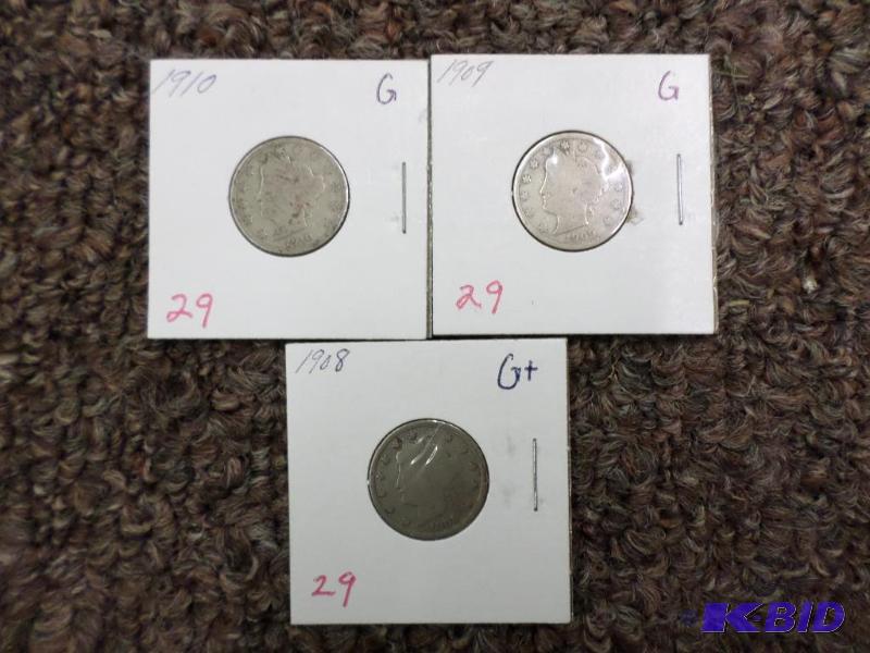 1908 G, 1909 G, 1910 G, Liberty V Nickels...