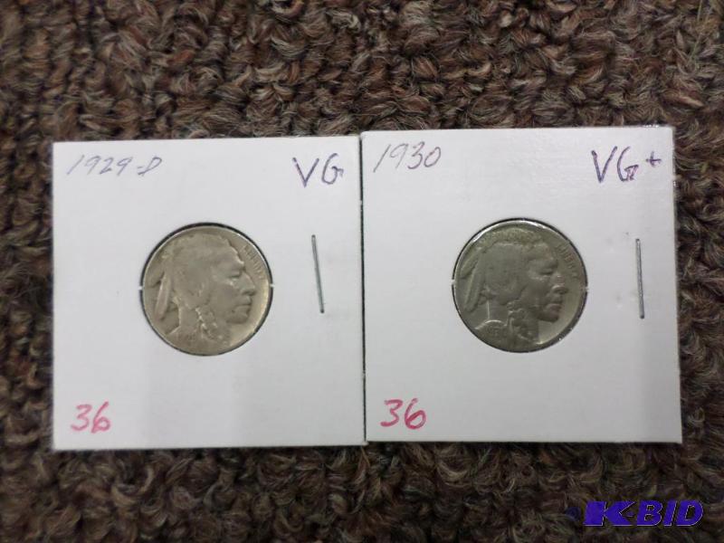 1929-D VG, 1930 VG, Buffalo Nickels...