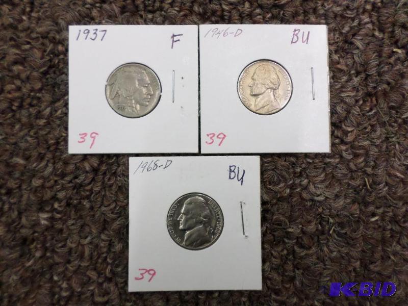 1937 F , 1946-D BU, 1968-D BU, Nickels...